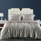 19 Momme 100% Pure Mulberry Silk Duvet Cover with Hidden Zipper Closure Silver Gray Twin (67"W x 87"L)