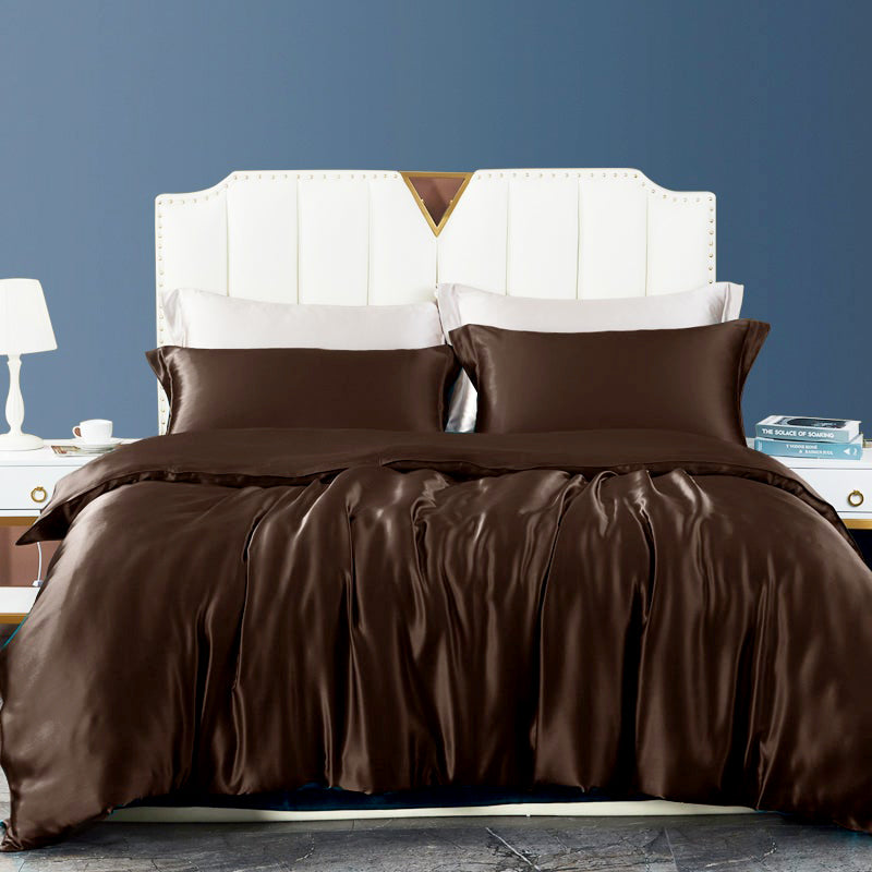 19 Momme 100% Pure Mulberry Silk Duvet Cover with Hidden Zipper Closure Chocolate Twin (67"W x 87"L)