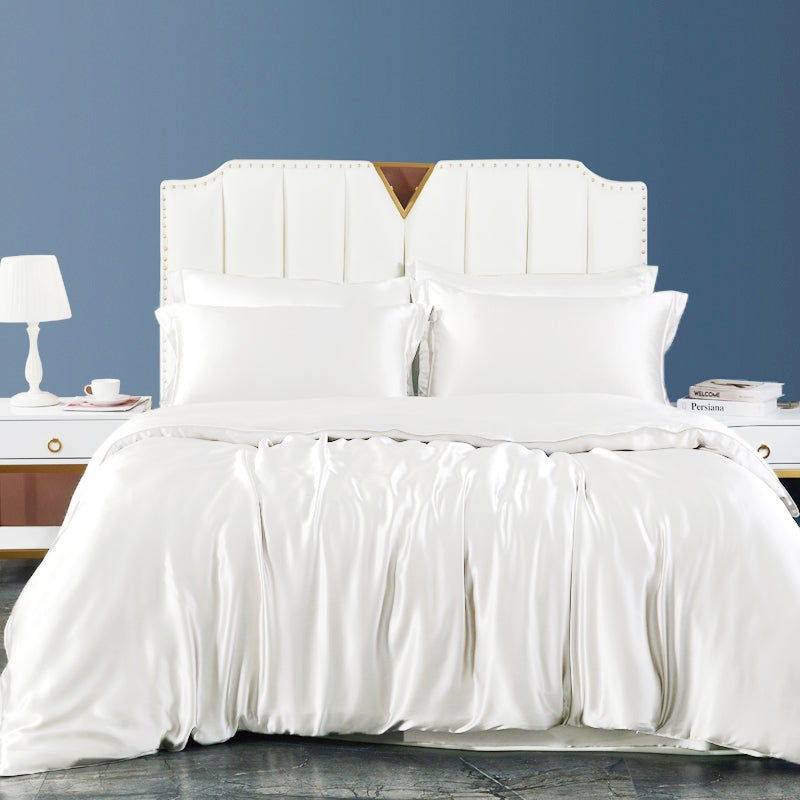 19 Momme 100% Pure Mulberry Silk Duvet Cover with Hidden Zipper Closure White Twin (67"W x 87"L)
