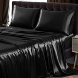 22 Momme 3 PCS Silk Flat Sheet Set 100% Mulberry Silk Bedding Black Twin (66"x96")