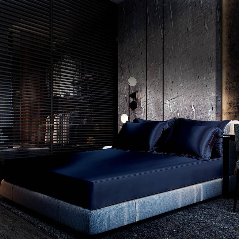 Luxury 100% Silk Bedding 19 Momme 1 Pcs Silk Fitted Sheet Navy Blue Twin (39"x75"+16")