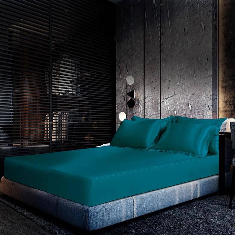 Luxury 100% Silk Bedding 19 Momme 3PCS Silk Fitted Sheet Set Dark Teal Twin (39"x75"+16")