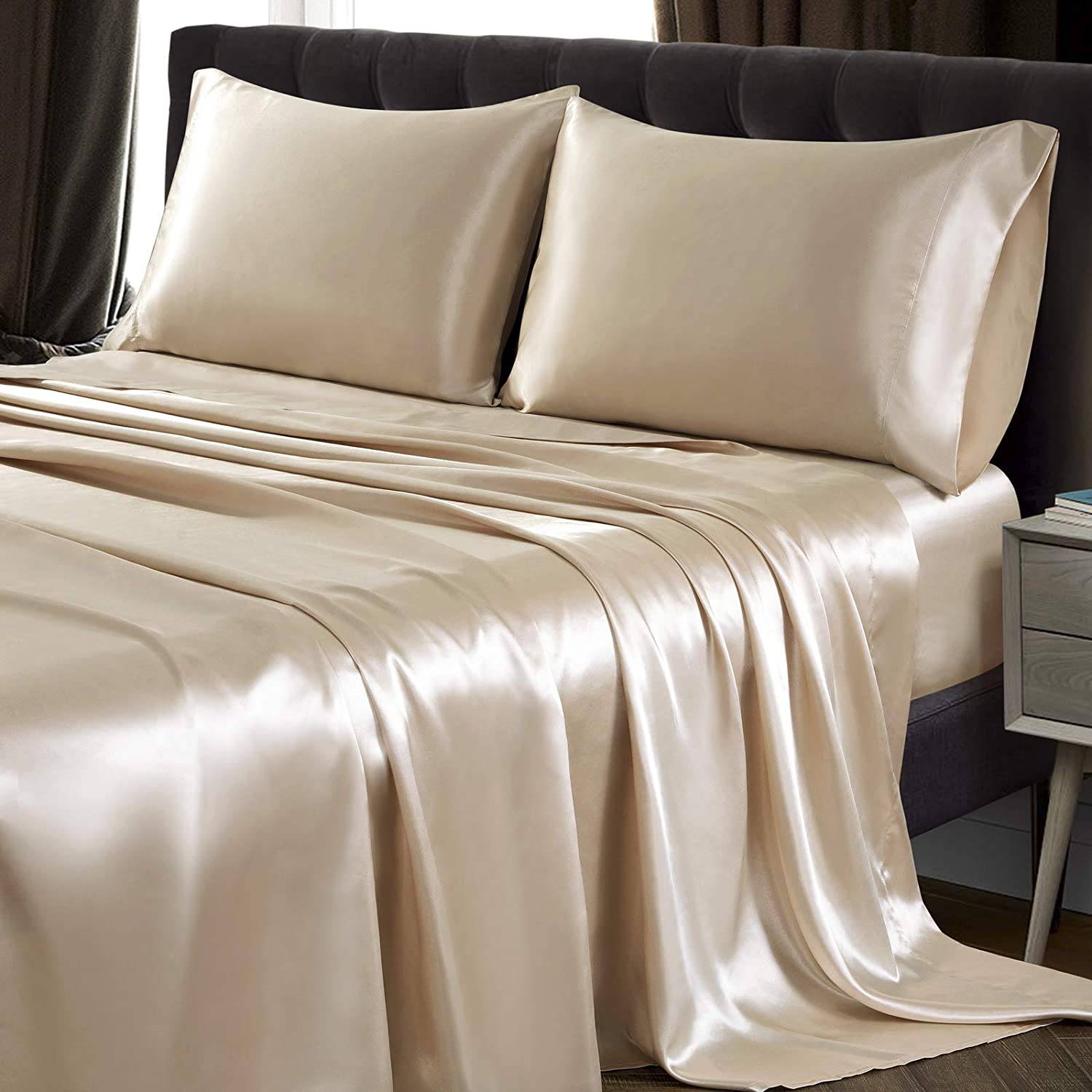 Luxury 100% Silk Bedding 19 Momme Pure Silk Flat Sheet Champagne Twin (66"x96")