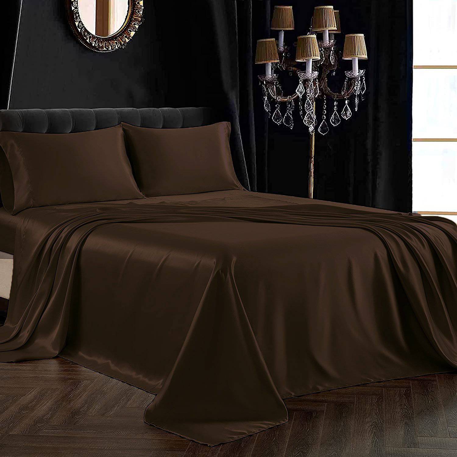 Luxury 100% Silk Bedding 19 Momme Pure Silk Flat Sheet Black Twin (66"x96")
