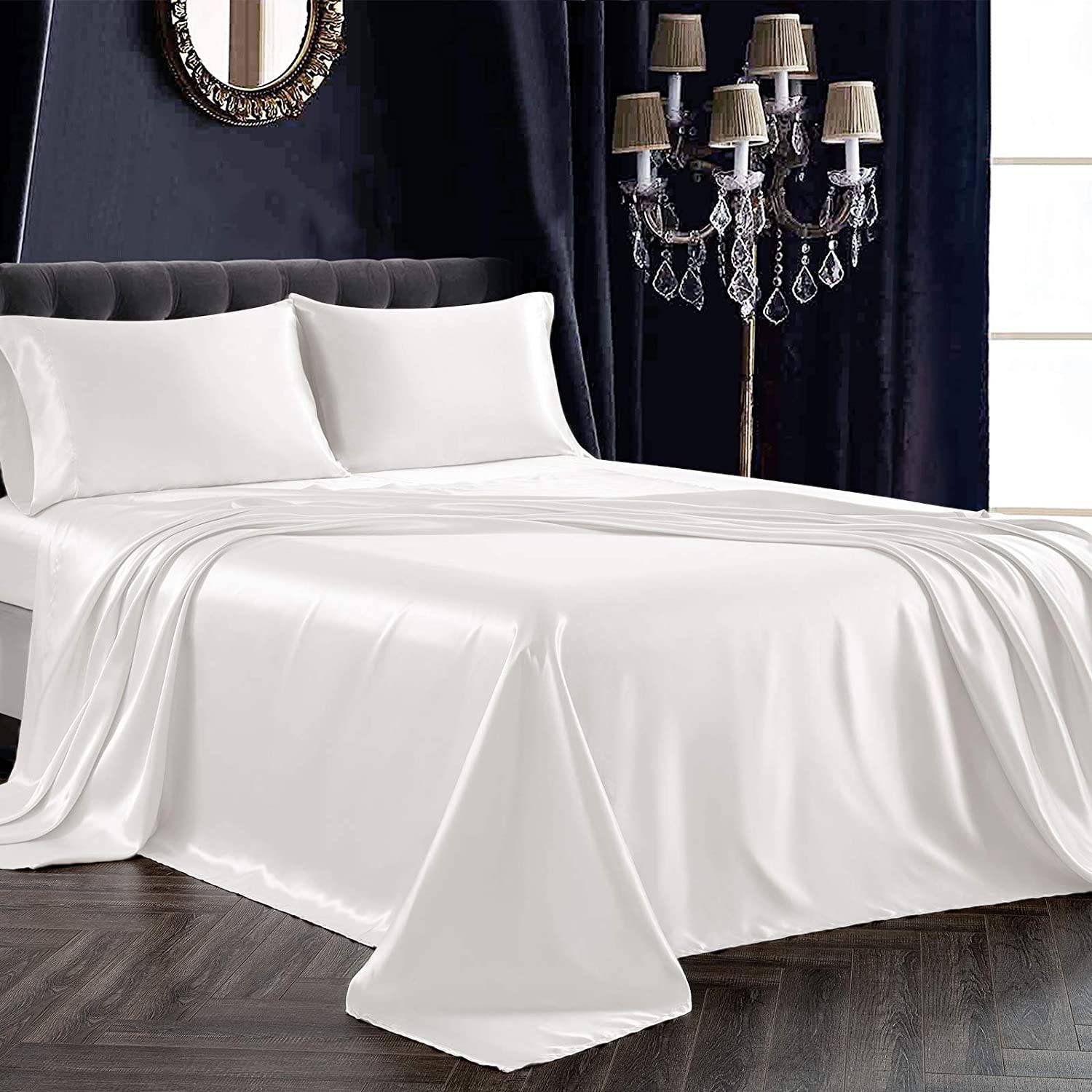 Luxury 100% Silk Bedding 19 Momme Pure Silk Flat Sheet Ivory Twin (66"x96")