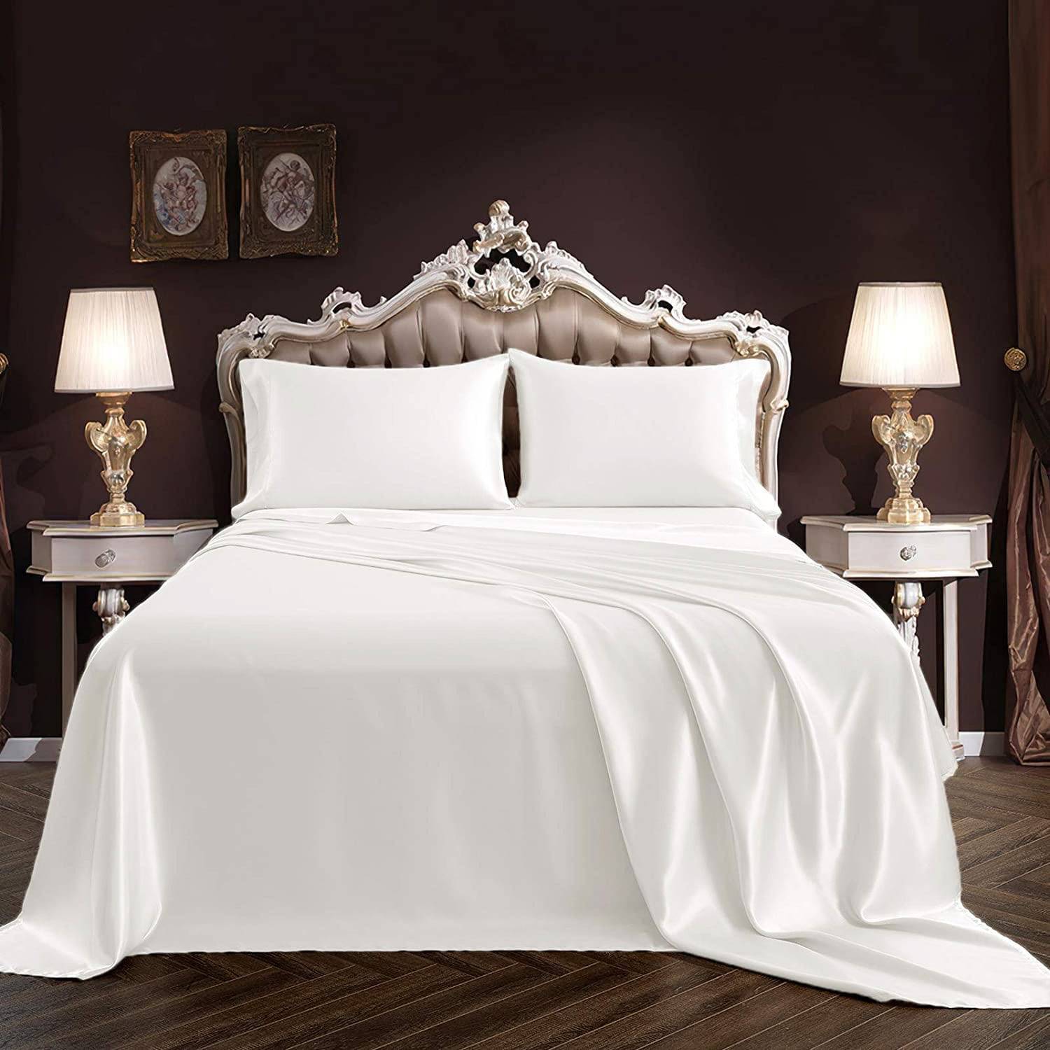 Luxury 100% Silk Bedding 19 Momme Pure Silk Flat Sheet White Twin (66"x96")
