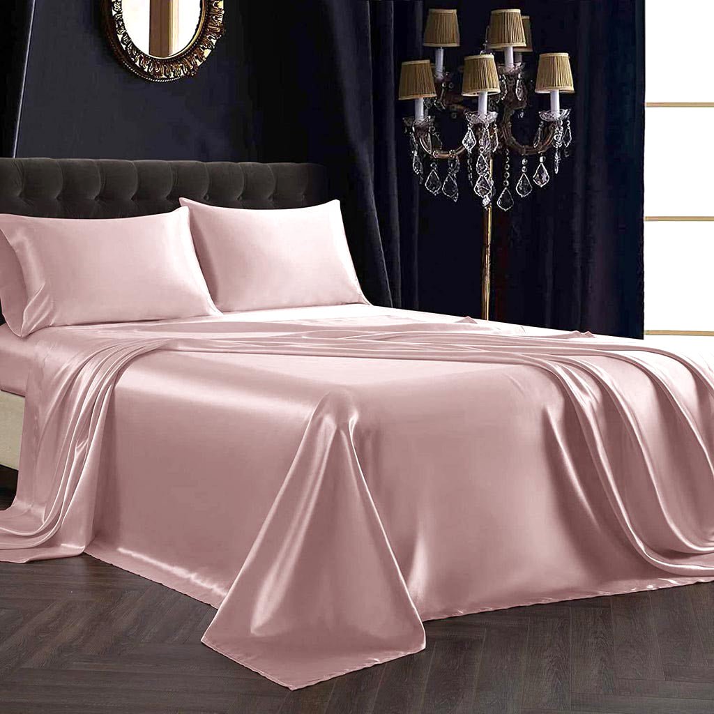 Luxury 100% Silk Bedding 19MM 4PCS Silk Bedding Set Rosy Pink Twin