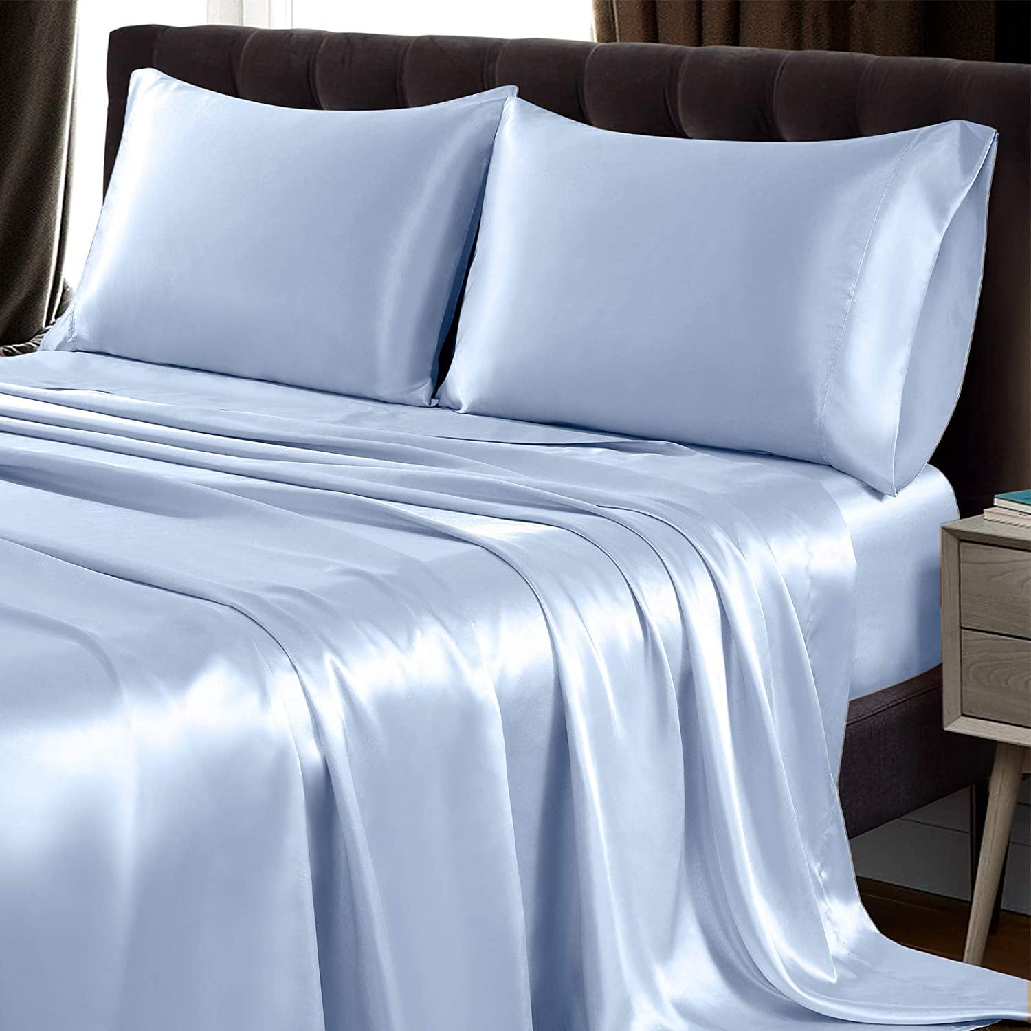 Luxury 100% Silk Bedding 19MM 4PCS Silk Bedding Set Light Blue Twin