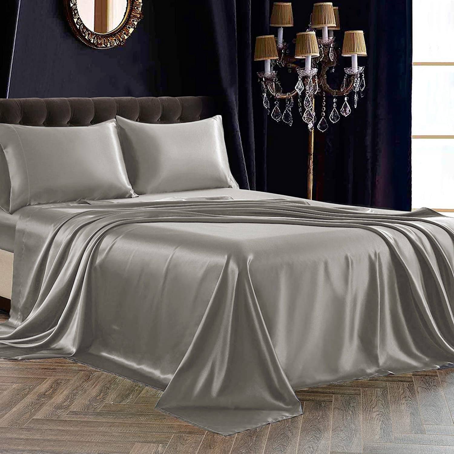 Luxury 100% Silk Bedding 22 Momme Mulberry 1 Pcs Silk Flat Sheet Silver Gray Twin (66"x96")