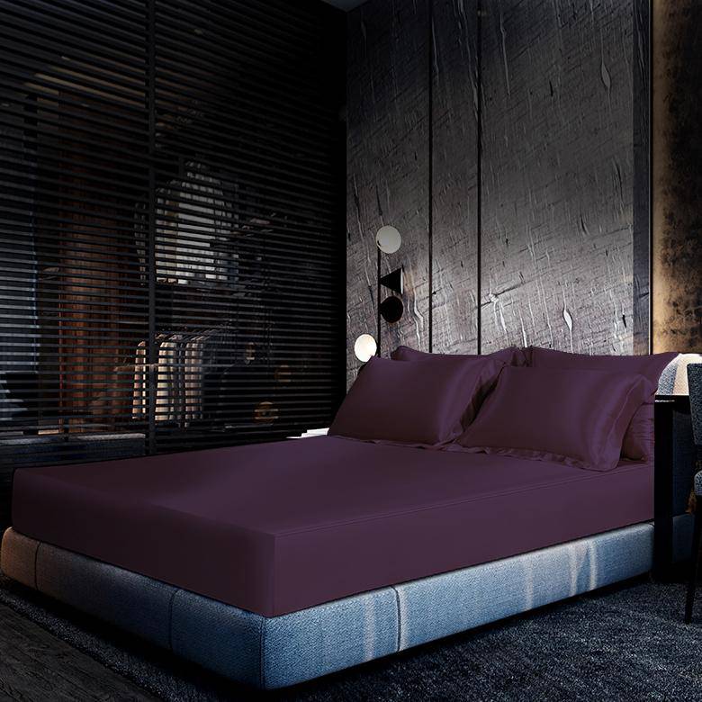 Luxury 100% Silk Bedding 25 Momme 1 Pcs Silk Fitted Sheet Deep Purple Twin (39"x75"+16")