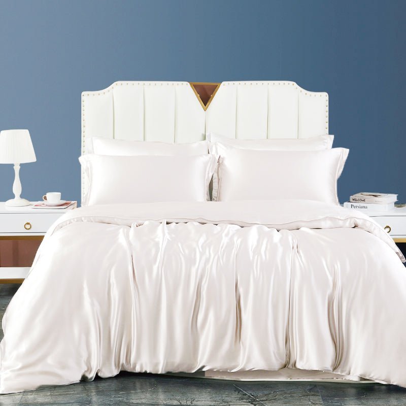 25 Momme 100% Mulberry Silk 4 - Piece Duvet Cover Set with Fitted Sheet Ivory Twin