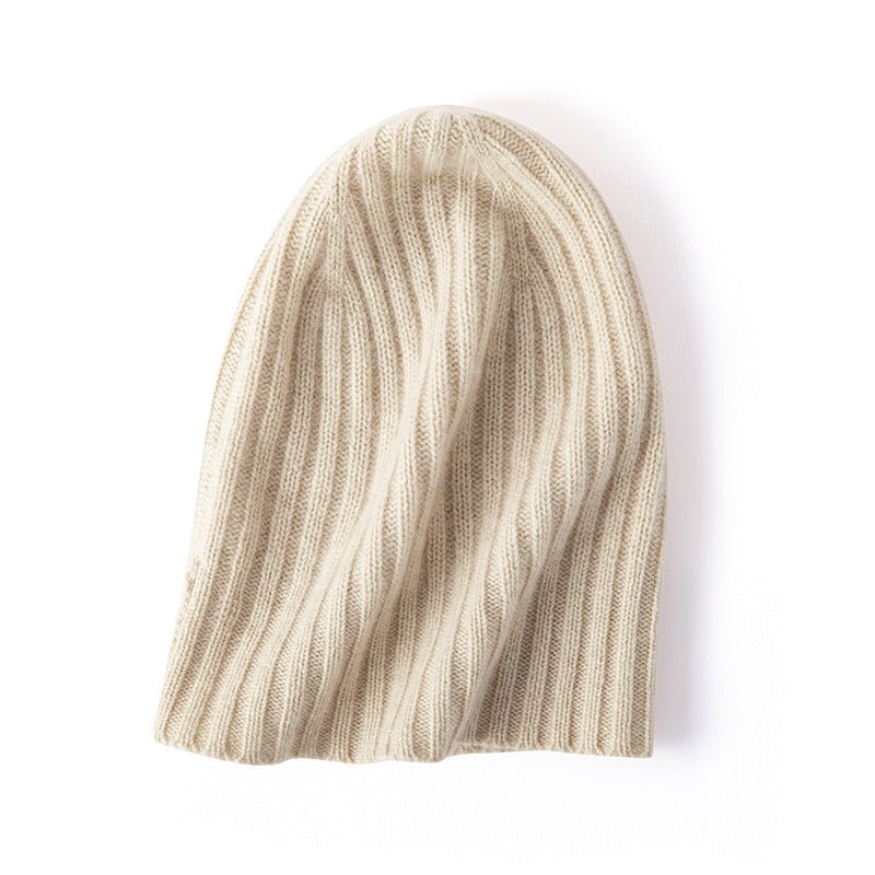 Soft Cashmere Slouch Beanie Cashmere Ribbed Knit Winter Hat Beige M