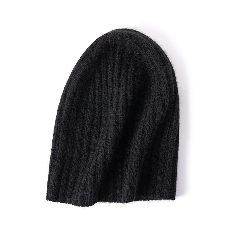 Soft Cashmere Slouch Beanie Cashmere Ribbed Knit Winter Hat Black M