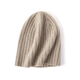 Soft Cashmere Slouch Beanie Cashmere Ribbed Knit Winter Hat Taupe M