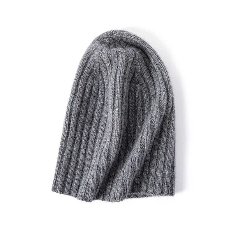 Soft Cashmere Slouch Beanie Cashmere Ribbed Knit Winter Hat Dark Gray M