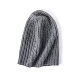 Soft Cashmere Slouch Beanie Cashmere Ribbed Knit Winter Hat Dark Gray M