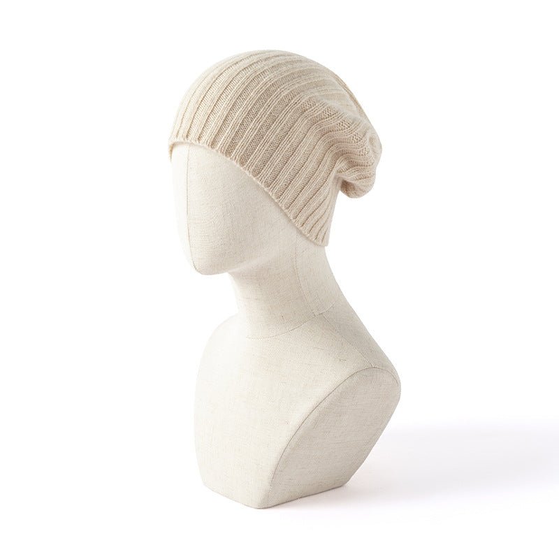 Soft Cashmere Slouch Beanie Cashmere Ribbed Knit Winter Hat Taupe M