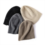 Soft Cashmere Slouch Beanie Cashmere Ribbed Knit Winter Hat Black M