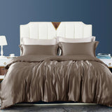 19 Momme 4 PCS Silk Duvet Cover Set with Flat Sheet Breathable Silk Bedding Silver Gray Twin
