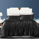 19 Momme 4 PCS Silk Duvet Cover Set with Flat Sheet Breathable Silk Bedding Black Twin