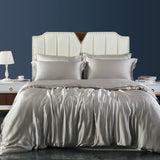 19 Momme 4 PCS Silk Duvet Cover Set with Flat Sheet Breathable Silk Bedding Silver Gray Twin