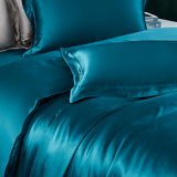 19 Momme 4 PCS Silk Duvet Cover Set with Flat Sheet Breathable Silk Bedding Dark Teal Twin