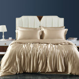 19 Momme 4 PCS Silk Duvet Cover Set with Flat Sheet Breathable Silk Bedding Champagne Twin