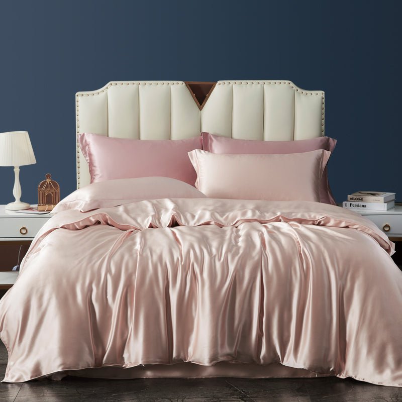 Luxury Silk Bedding Sets 19 Momme 3PCS Duvet Cover Set Navy Blue Twin