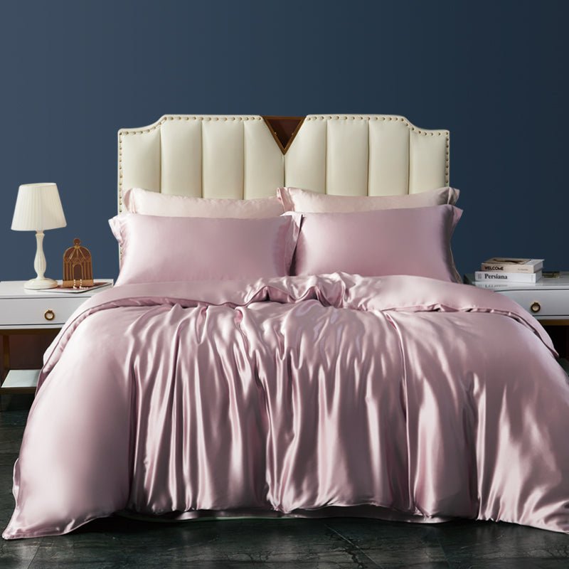 Luxury Silk Bedding Sets 19 Momme 3PCS Duvet Cover Set Rosy Pink Twin