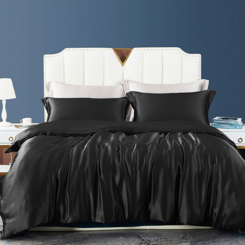 Luxury Silk Bedding Sets 19 Momme 3PCS Duvet Cover Set Black Twin