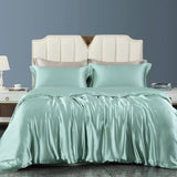 Luxury Silk Bedding Sets 19 Momme 3PCS Duvet Cover Set Pale Turquoise Twin
