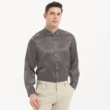 Luxury Silk Shirt For Men Collarless Long Sleeve silk tops