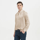 Luxury Silk Henley Shirts For Men Pure Silk Stand Collar Top