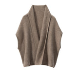 Womens Cashmere Ribbed Knit Shawl Vest Open Front Cape Taupe M