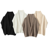 Womens Cashmere Ribbed Knit Shawl Vest Open Front Cape Black M