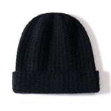Marled Knit Cashmere Beanie Textured Cashmere Winter Hat Cashmere Cap Black M