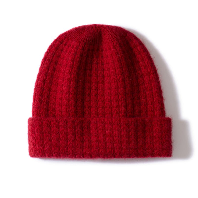Marled Knit Cashmere Beanie Textured Cashmere Winter Hat Cashmere Cap Claret M