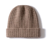 Marled Knit Cashmere Beanie Textured Cashmere Winter Hat Cashmere Cap Taupe M
