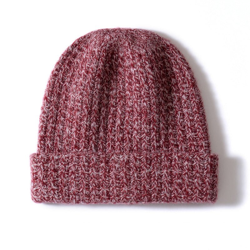 Marled Knit Cashmere Beanie Textured Cashmere Winter Hat Cashmere Cap Red M