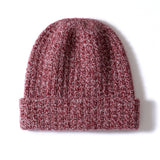 Marled Knit Cashmere Beanie Textured Cashmere Winter Hat Cashmere Cap Red M
