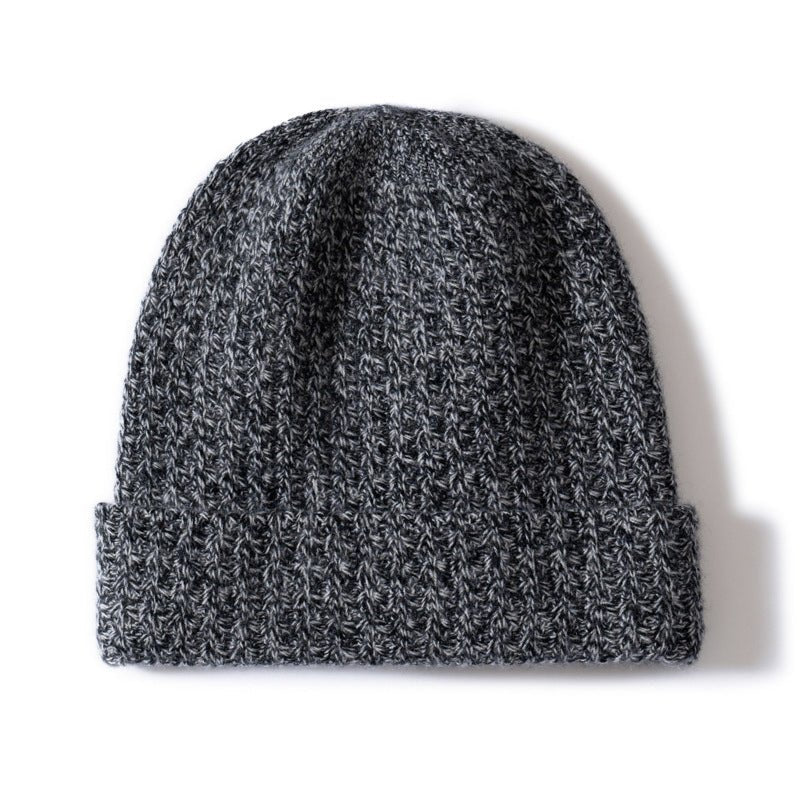 Marled Knit Cashmere Beanie Textured Cashmere Winter Hat Cashmere Cap Dark Grey M