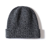 Marled Knit Cashmere Beanie Textured Cashmere Winter Hat Cashmere Cap Dark Grey M