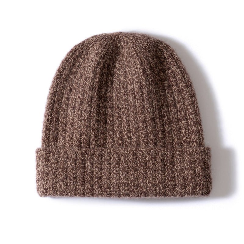 Marled Knit Cashmere Beanie Textured Cashmere Winter Hat Cashmere Cap Brown M
