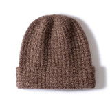 Marled Knit Cashmere Beanie Textured Cashmere Winter Hat Cashmere Cap Brown M
