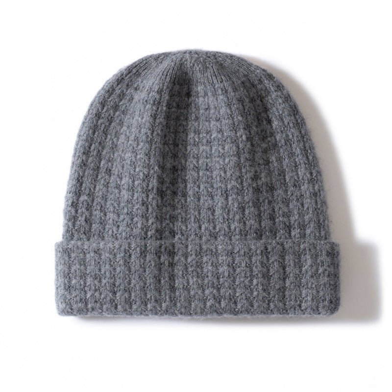 Marled Knit Cashmere Beanie Textured Cashmere Winter Hat Cashmere Cap Grey M