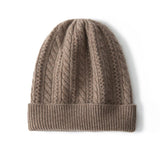Unisex Cable Knit Cashmere Beanie Hat Ribbed Cuff Foldover Hat Taupe M