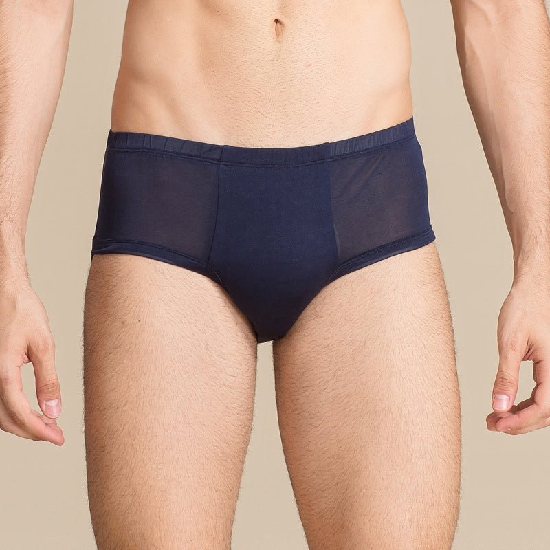 Men Silk Briefs Comfortable Breathable Silk Triangle Boxer Navy Blue S