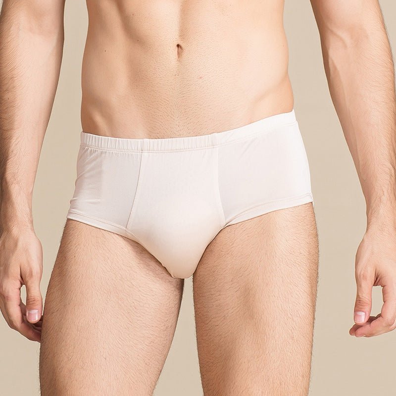 Men Silk Briefs Comfortable Breathable Silk Triangle Boxer Beige S