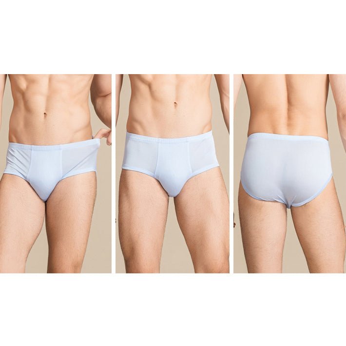 Men Silk Briefs Comfortable Breathable Silk Triangle Boxer Blue S