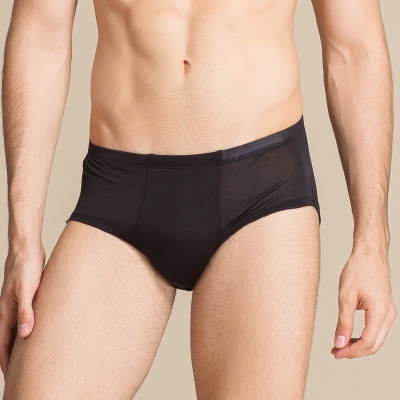 Men Silk Briefs Comfortable Breathable Silk Triangle Boxer Black S